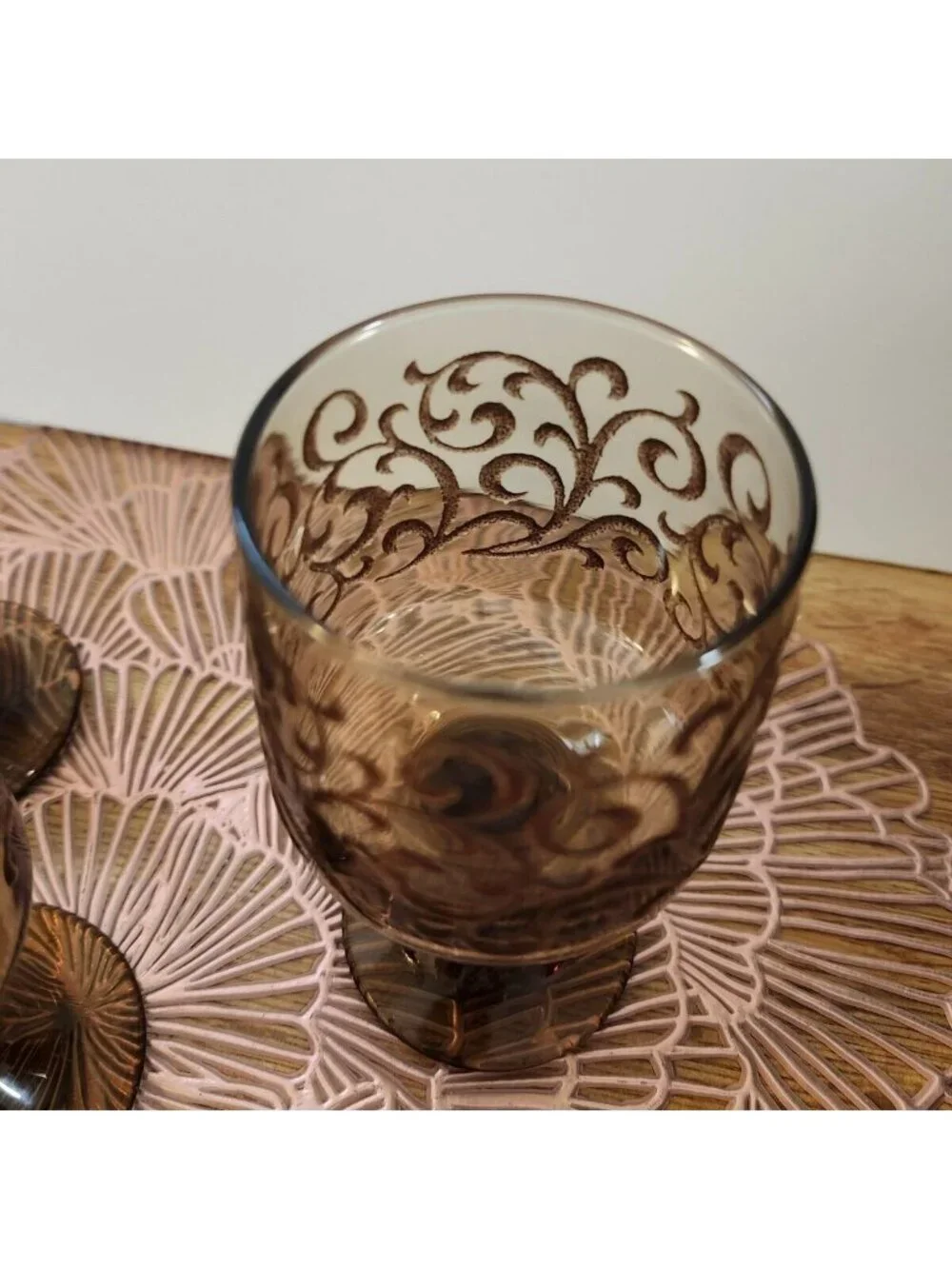 Libbey Prado Tawny Brown Raised Scroll Vintage Wine Water Goblets